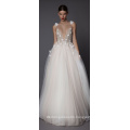 The Fashion-Forward Beaded Deep V-Neck Wedding Dress with 3D Flowers